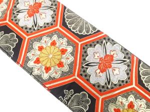 アンティーク　亀甲に華紋織り出し袋帯（着用可）